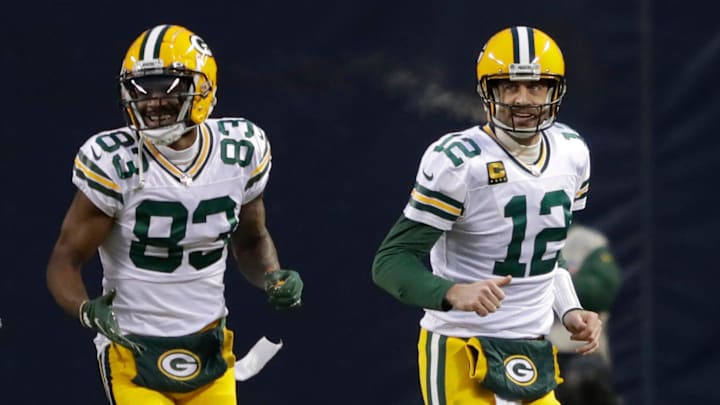 Green Bay Packers quarterback Aaron Rodgers (12) celebrates a touhdown catch with wide receiver Marquez Valdes-Scantling (83) against the Chicago Bears during their football game Sunday, January 3, 2021, at Soldier Field in Chicago, Ill. Dan Powers/USA TODAY NETWORK-Wisconsin
Cent02 7dx0lmuzjnl17kxuehj8 Original Green Bay Packers quarterback Aaron Rodgers (12) celebrates a touhdown catch with wide receiver Marquez Valdes-Scantling (83) against the Chicago Bears during their football game Sunday, January 3, 2021, at Soldier Field in Chicago, Ill. Dan Powers/USA TODAY NETWORK-Wisconsin
Cent02 7dx0lmuzjnl17kxuehj8 Original