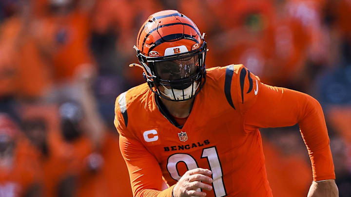 Sep 14, 2025; Cincinnati, Ohio, USA; Cincinnati Bengals defensive end Trey Hendrickson (91) plays the field against Jacksonville Jaguars offensive tackle Walker Little (72) in the second half at Paycor Stadium. Mandatory Credit: Katie Stratman-Imagn Images