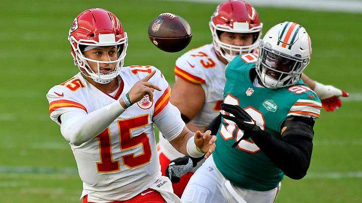 Kansas City Chiefs quarterback Patrick Mahomes (15) attempts a pass against the Miami Dolphins during the first half at Hard Rock Stadium in a 2020 game. Kansas City Chiefs quarterback Patrick Mahomes (15) attempts a pass against the Miami Dolphins during the first half at Hard Rock Stadium in a 2020 game.