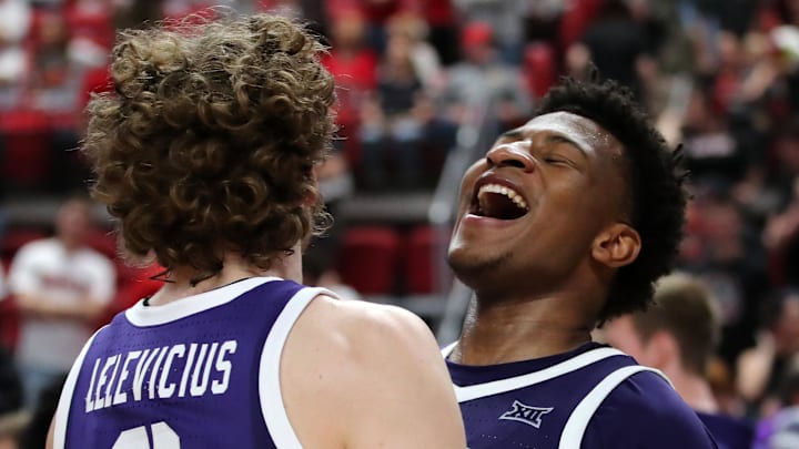 Mar 3, 2026; Lubbock, Texas, USA; TCU Horned Frogs forward Xavier Edmonds (24) and guard Liutauras Lelevicius (3) react after a game against the Texas Tech Red Raiders at United Supermarkets Arena. Mandatory Credit: Michael C. Johnson-Imagn Images Mar 3, 2026; Lubbock, Texas, USA; TCU Horned Frogs forward Xavier Edmonds (24) and guard Liutauras Lelevicius (3) react after a game against the Texas Tech Red Raiders at United Supermarkets Arena. Mandatory Credit: Michael C. Johnson-Imagn Images
