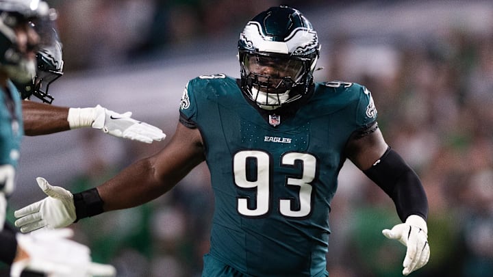 Sep 16, 2024; Philadelphia, Pennsylvania, USA; Philadelphia Eagles defensive tackle Milton Williams (93) in a game against the Atlanta Falcons during the third quarter at Lincoln Financial Field. Mandatory Credit: Bill Streicher-Imagn Images Sep 16, 2024; Philadelphia, Pennsylvania, USA; Philadelphia Eagles defensive tackle Milton Williams (93) in a game against the Atlanta Falcons during the third quarter at Lincoln Financial Field. Mandatory Credit: Bill Streicher-Imagn Images