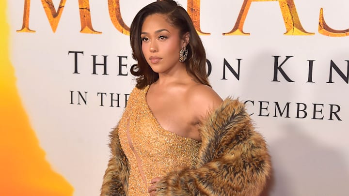 Jordyn Woods on the red carpet of the Mufasa premiere. 