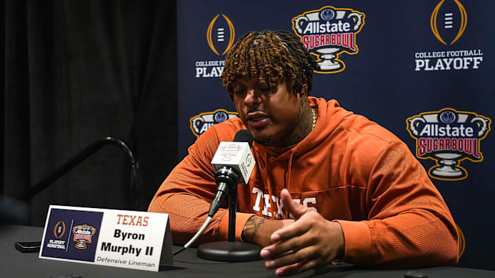 Texas Longhorns defensive lineman Byron Murphy II (90) speaks to media at the Sheraton Hotel on