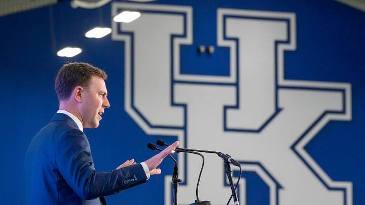New Kentucky Wildcat head coach Will Stein makes remarks as he is introduced at Kentucky on Wednesday, December 3, 2025 New Kentucky Wildcat head coach Will Stein makes remarks as he is introduced at Kentucky on Wednesday, December 3, 2025