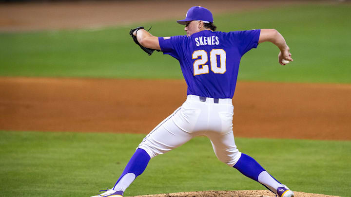 Starting pitcher for the tigers Paul Skenes on the mound as the LSU Tigers take on the Tennessee