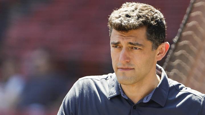 Aug 28, 2022; Boston, Massachusetts, USA; Chaim Bloom, Chief Baseball Officer of the Boston Red Sox on the field before the game between the Boston Red Sox and the Tampa Bay Rays at Fenway Park. Mandatory Credit: Winslow Townson-Imagn Images