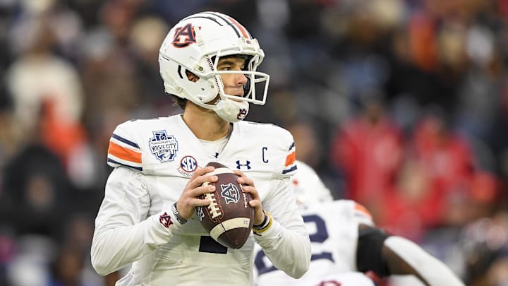 Dec 30, 2023; Nashville, TN, USA; Auburn Tigers quarterback Payton Thorne (1) stands in the pocket