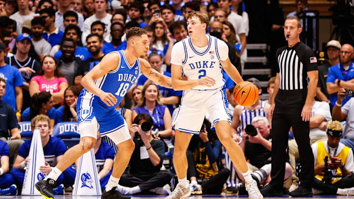 Duke basketball forwards Mason Gillis and Cooper Flagg