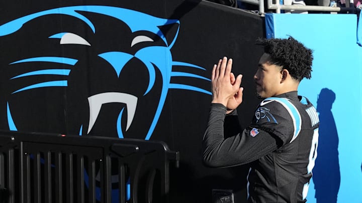 Jan 7, 2024; Charlotte, North Carolina, USA; Carolina Panthers quarterback Bryce Young (9) leaves