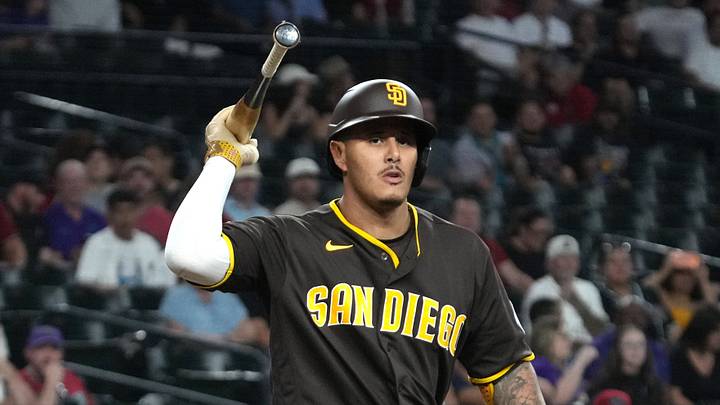 Aug 5, 2026; Phoenix, Arizona, USA; San Diego Padres third baseman Manny MacHado (13) reacts after striking out against the Arizona Diamondbacks in the first inning at Chase Field. Mandatory Credit: Rick Scuteri-Imagn Images Aug 5, 2026; Phoenix, Arizona, USA; San Diego Padres third baseman Manny MacHado (13) reacts after striking out against the Arizona Diamondbacks in the first inning at Chase Field. Mandatory Credit: Rick Scuteri-Imagn Images