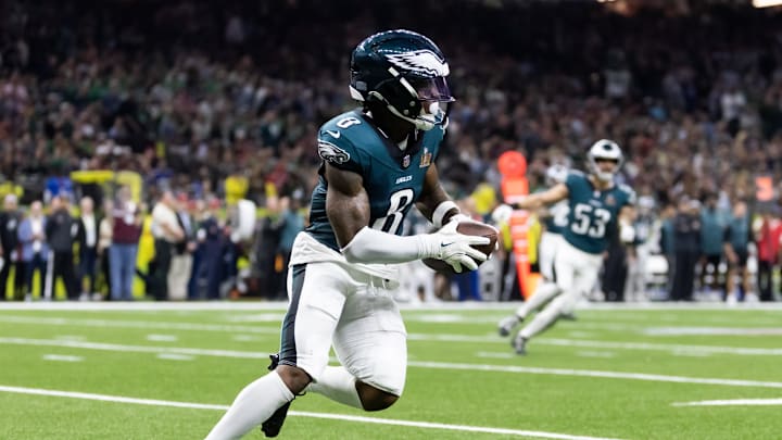 Feb 9, 2025; New Orleans, LA, USA; Philadelphia Eagles safety C.J. Gardner-Johnson (8) against the Kansas City Chiefs during Super Bowl LIX at Ceasars Superdome. Mandatory Credit: Mark J. Rebilas-Imagn Images
