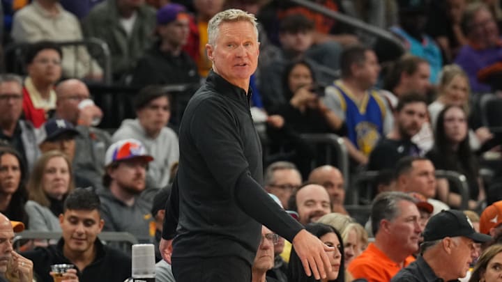 Golden State Warriors head coach Steve Kerr reacts against the Phoenix Suns during the second half at Footprint Center. Mandatory Credit: Joe Camporeale-Imagn Images Golden State Warriors head coach Steve Kerr reacts against the Phoenix Suns during the second half at Footprint Center. Mandatory Credit: Joe Camporeale-Imagn Images