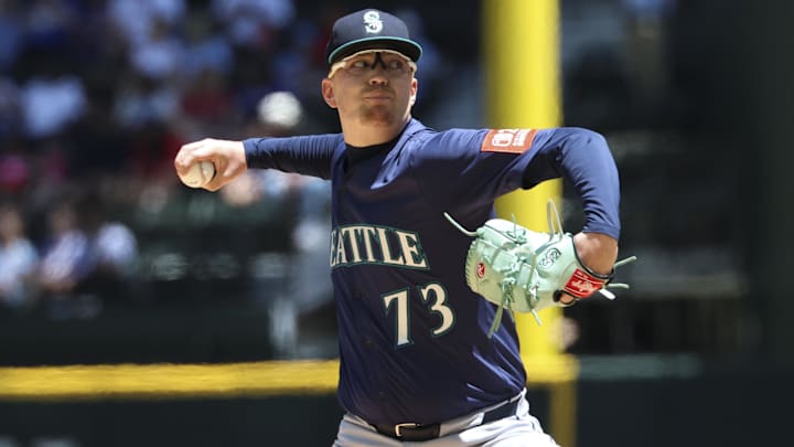 Seattle Mariners pitcher Logan Evans throws during a game against the Texas Rangers on May 4 at T-Mobile Park.