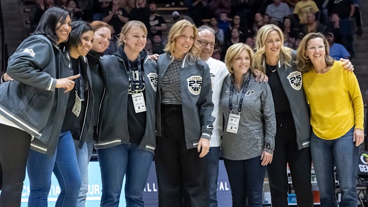 The 1999 National Championship team was recognized during halftime of the NCAA womens basketball game