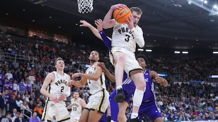 Purdue Boilermakers guard Braden Smith (3) grabs a rebound against the High Point Panthers