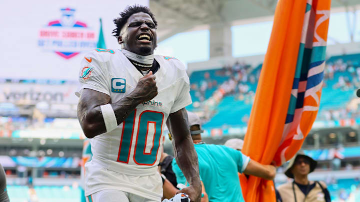 Hill racked up 130 yards receiving and a touchdown in Week 1 after being detained by police before the game. Hill racked up 130 yards receiving and a touchdown in Week 1 after being detained by police before the game.