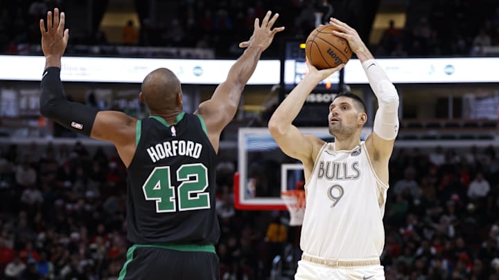Dec 21, 2024; Chicago, Illinois, USA; Chicago Bulls center Nikola Vucevic (9) shoots