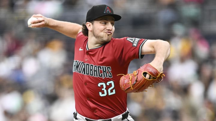 Jun 7, 2024; San Diego, California, USA; Arizona Diamondbacks starting pitcher Brandon Pfaadt (32) delivers during the first inning against the San Diego Padres at Petco Park. Mandatory Credit: Denis Poroy-USA TODAY Sports at Petco Park. 