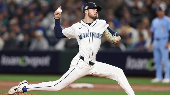 Oct 16, 2025; Seattle, Washington, USA; Seattle Mariners pitcher Matt Brash (47) throws in the fifth inning against the Toronto Blue Jays during game four of the ALCS round for the 2025 MLB playoffs at T-Mobile Park. Mandatory Credit: Kevin Ng-Imagn Images Oct 16, 2025; Seattle, Washington, USA; Seattle Mariners pitcher Matt Brash (47) throws in the fifth inning against the Toronto Blue Jays during game four of the ALCS round for the 2025 MLB playoffs at T-Mobile Park. Mandatory Credit: Kevin Ng-Imagn Images
