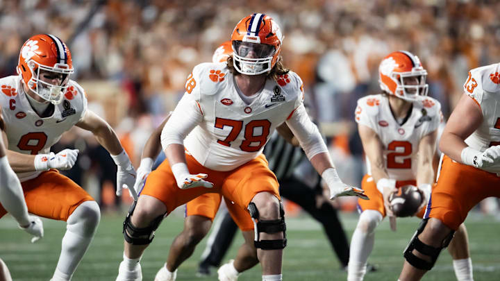 Dec 21, 2024; Austin, Texas, USA; Clemson Tigers offensive lineman Blake Miller (78) against the Texas Longhorns during the CFP National playoff first round at Darrell K Royal-Texas Memorial Stadium. 