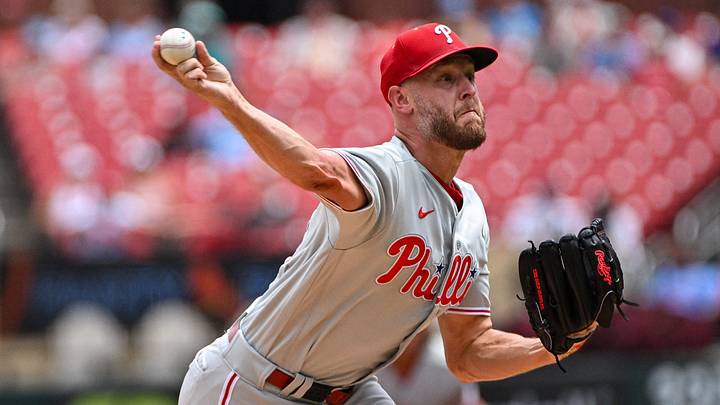 Aug 12, 2026; St. Louis, Missouri, USA; Philadelphia Phillies starting pitcher Zack Wheeler (45) throws against the St. Louis Cardinals during the first inning at Busch Stadium. Mandatory Credit: Jeff Curry-Imagn Images Aug 12, 2026; St. Louis, Missouri, USA; Philadelphia Phillies starting pitcher Zack Wheeler (45) throws against the St. Louis Cardinals during the first inning at Busch Stadium. Mandatory Credit: Jeff Curry-Imagn Images
