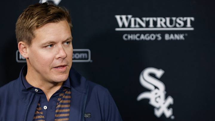 Apr 26, 2024; Chicago, Illinois, USA; Chicago White Sox general manager Chris Getz speaks before a baseball game between the Chicago White Sox and Tampa Bay Rays at Guaranteed Rate Field. Mandatory Credit: Kamil Krzaczynski-USA TODAY Sports