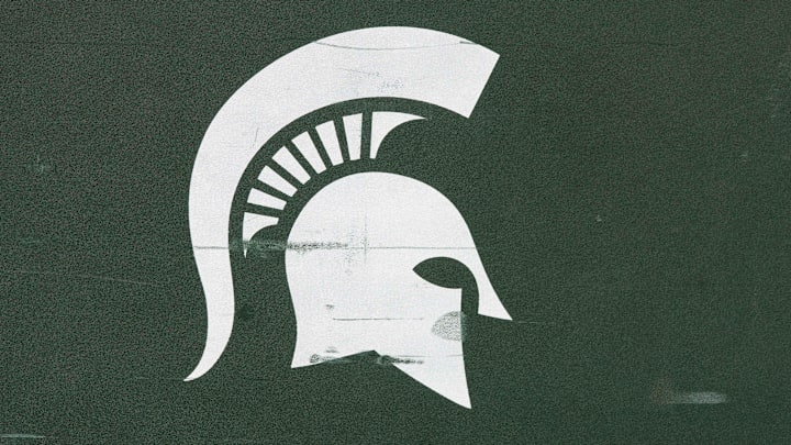 Oct 12, 2019; Madison, WI, USA; Michigan State Spartans logo on sideline equipment prior to the game against the Wisconsin Badgers at Camp Randall Stadium. Mandatory Credit: Jeff Hanisch-Imagn Images