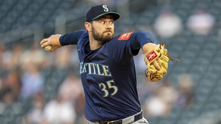 Seattle Mariners relief pitcher Zach Pop (35) delivers a pitch against the Minnesota Twins in the eighth inning at Target Field.