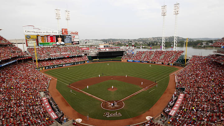 Aug 4, 2012; Cincinnati, OH, USA; A general view of Great American Ballpark prior to the game between the Cincinnati Reds and the Pittsburgh Pirates at Great American Ball Park. Mandatory Credit: Frank Victores-Imagn Images Aug 4, 2012; Cincinnati, OH, USA; A general view of Great American Ballpark prior to the game between the Cincinnati Reds and the Pittsburgh Pirates at Great American Ball Park. Mandatory Credit: Frank Victores-Imagn Images
