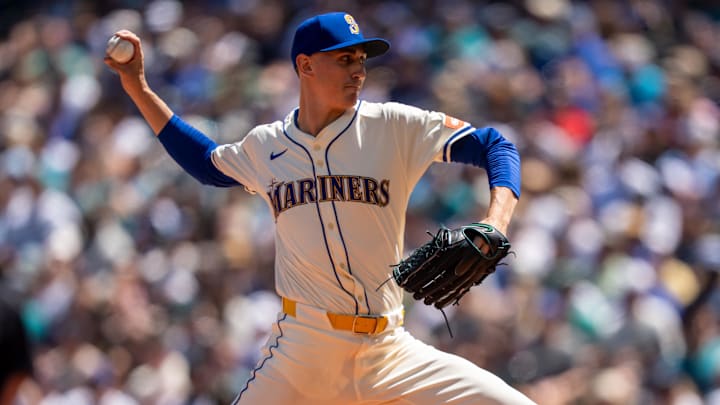Seattle Mariners pitcher George Kirby throws during a game against the Pittsburgh Pirates on July 6 at T-Mobile Park.