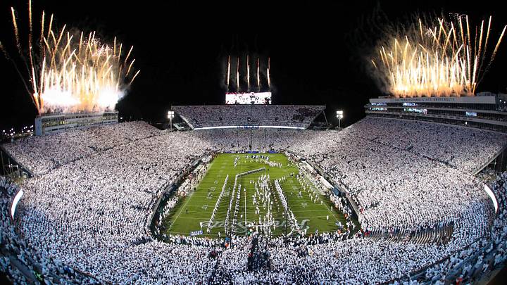 Fireworks burst overhead at Beaver Stadium as the Penn State Nittany Lions prepare to play the Washington Huskies in the 2024 White Out game. Fireworks burst overhead at Beaver Stadium as the Penn State Nittany Lions prepare to play the Washington Huskies in the 2024 White Out game.