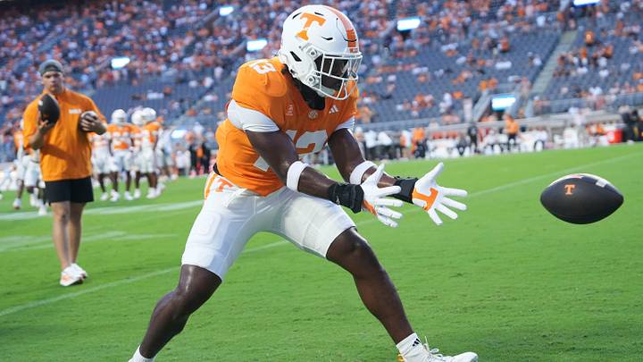 Tennessee linebacker Edwin Spillman (13) warming up before the start of a college football game against Kennesaw State on Sept. 19, 2026, in Knoxville, Tennessee. Tennessee linebacker Edwin Spillman (13) warming up before the start of a college football game against Kennesaw State on Sept. 19, 2026, in Knoxville, Tennessee.