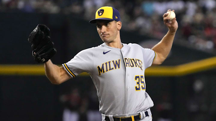 Sep 4, 2022; Phoenix, Arizona, USA; Milwaukee Brewers relief pitcher Brent Suter (35) throws against