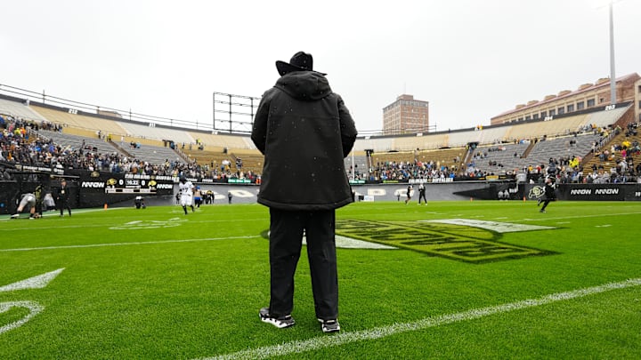 Apr 27, 2024; Boulder, CO, USA; Colorado Buffaloes head coach Deion Sanders during a spring game event at Folsom Field. Mandatory Credit: Ron Chenoy-USA TODAY Sports