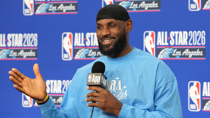 Feb 15, 2026; Inglewood, California, USA; Los Angeles Lakers forward LeBron James (23) speaks in a press conference before the 75th NBA All Star Game at Intuit Dome. Mandatory Credit: Kirby Lee-Imagn Images Feb 15, 2026; Inglewood, California, USA; Los Angeles Lakers forward LeBron James (23) speaks in a press conference before the 75th NBA All Star Game at Intuit Dome. Mandatory Credit: Kirby Lee-Imagn Images