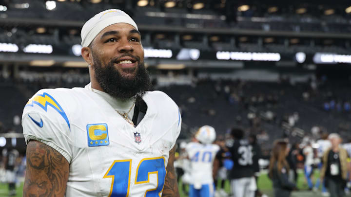 Sep 15, 2025; Paradise, Nevada, USA; Los Angeles Chargers wide receiver Keenan Allen at Allegiant Stadium. Mandatory Credit: Kiyoshi Mio-Imagn Images Sep 15, 2025; Paradise, Nevada, USA; Los Angeles Chargers wide receiver Keenan Allen at Allegiant Stadium. Mandatory Credit: Kiyoshi Mio-Imagn Images