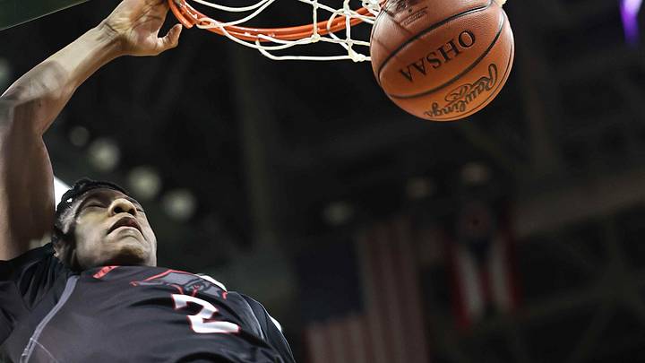 Lakota West's Joshua Tyson (2) dunks during the Firebirds loss to Reynoldsburg on March 16, 2025.