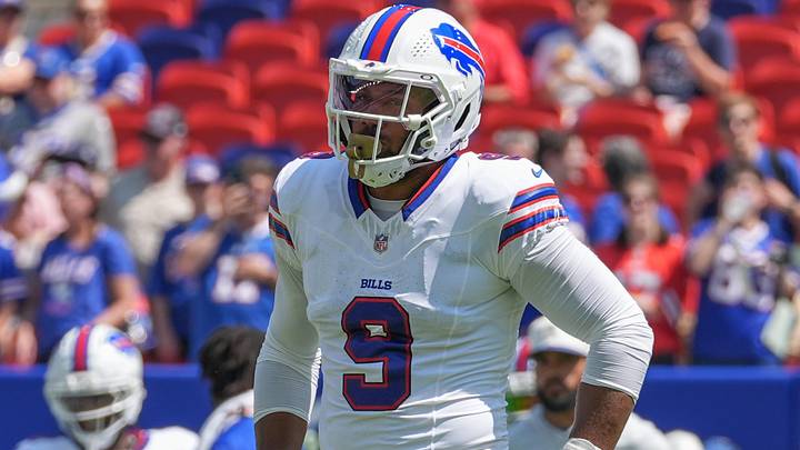 Aug. 15, 2026; Orchard Park, New York, USA; Buffalo Bills' EDGE rusher Bradley Chubb (9) stands on the field prior to a preseason game between the Carolina Panthers and Bills at Highmark Stadium. Aug. 15, 2026; Orchard Park, New York, USA; Buffalo Bills' EDGE rusher Bradley Chubb (9) stands on the field prior to a preseason game between the Carolina Panthers and Bills at Highmark Stadium.