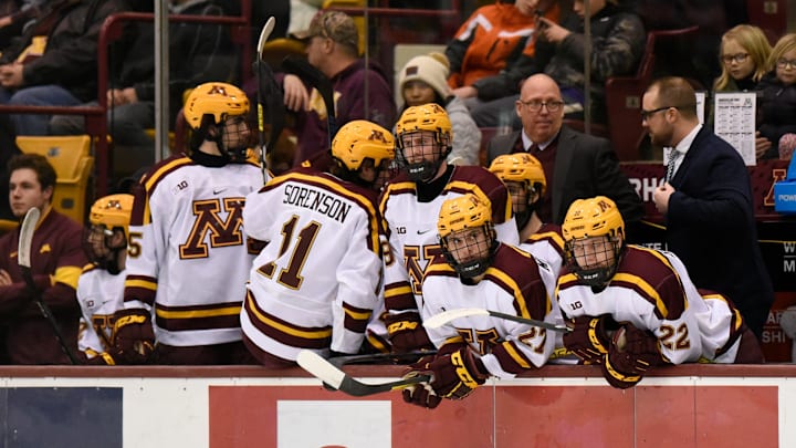Former St. Cloud State coach Bob Motzko faces off with the Huskies for the first time as head coach of Minnesota Sunday, Dec. 29, 2019, at 3M Arena at Mariucci in Minneapolis. Former St. Cloud State coach Bob Motzko faces off with the Huskies for the first time as head coach of Minnesota Sunday, Dec. 29, 2019, at 3M Arena at Mariucci in Minneapolis.