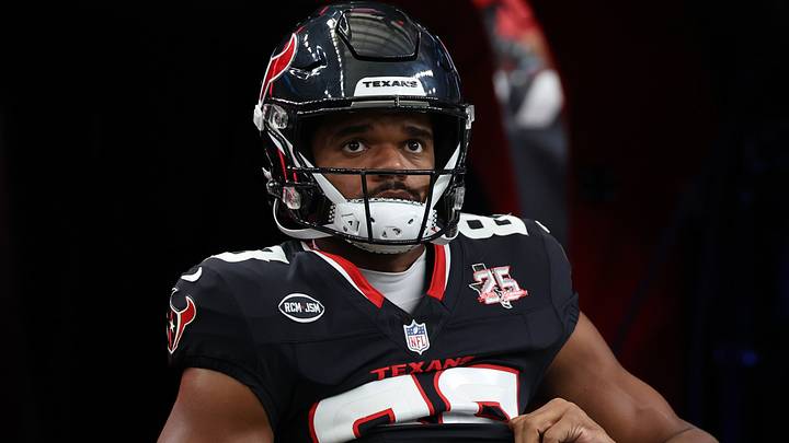 Aug 20, 2026; Houston, Texas, USA;  Houston Texans cornerback Alijah Huzzie (28) runs out onto the filed before the Houston Texans played the Las Vegas Raiders at Reliant Stadium. Mandatory Credit: Thomas Shea-Imagn Images