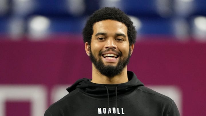 Mar 2, 2024; Indianapolis, IN, USA; Southern California quarterback Caleb Williams (QB14) during the