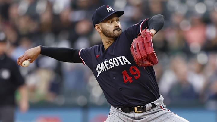 Sep 16, 2023; Chicago, Illinois, USA; Minnesota Twins starting pitcher Pablo Lopez (49) pitches