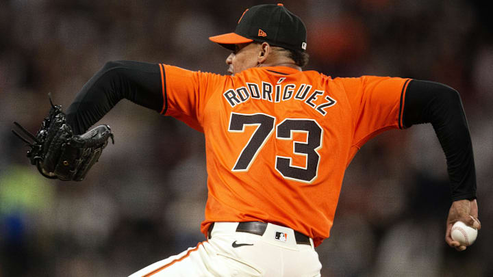 Sep 27, 2024; San Francisco, California, USA; San Francisco Giants pitcher Randy Rodriguez (73) delivers a pitch against the St. Louis Cardinals during the sixth inning at Oracle Park. Sep 27, 2024; San Francisco, California, USA; San Francisco Giants pitcher Randy Rodriguez (73) delivers a pitch against the St. Louis Cardinals during the sixth inning at Oracle Park.