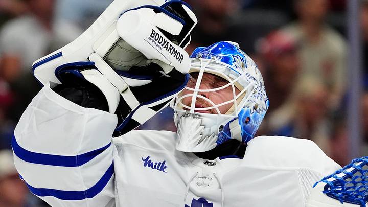 Oct 10, 2026; Denver, Colorado, USA;  Toronto Maple Leafs goaltender Sergei Bobrovsky (72) during the second period against the Colorado Avalanche at Ball Arena.  Mandatory Credit: Ron Chenoy-Imagn Images