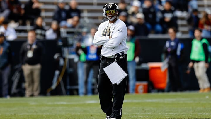 Apr 19, 2025; Boulder, CO, USA; Colorado Buffaloes head coach Deion Sanders during the spring game at Folsom Field. Mandatory Credit: Isaiah J. Downing-Imagn Images Apr 19, 2025; Boulder, CO, USA; Colorado Buffaloes head coach Deion Sanders during the spring game at Folsom Field. Mandatory Credit: Isaiah J. Downing-Imagn Images