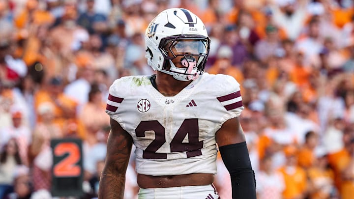Mississippi State Bulldogs running back Fluff Bothwell (24) looks on during the second half against the Tennessee Volunteers at Davis Wade Stadium at Scott Field. Mississippi State Bulldogs running back Fluff Bothwell (24) looks on during the second half against the Tennessee Volunteers at Davis Wade Stadium at Scott Field.