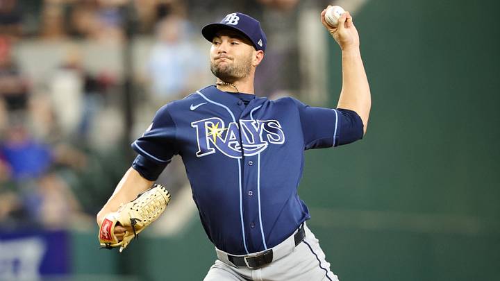 Sep 3, 2026; Arlington, Texas, USA;  Tampa Bay Rays pitcher Shane McClanahan (18) throws during the first inning against the Texas Rangers at Globe Life Field. Mandatory Credit: Kevin Jairaj-Imagn Images