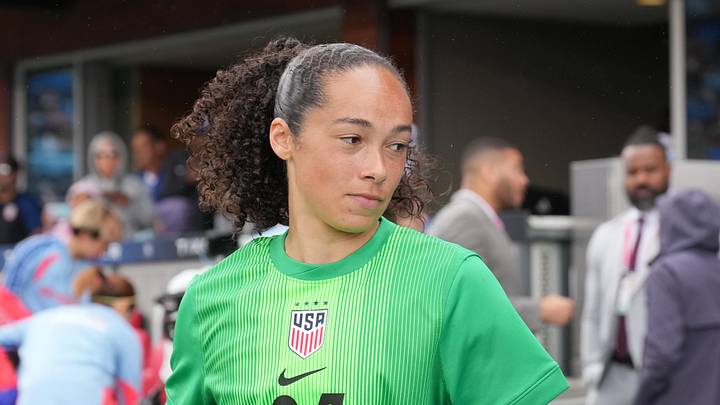 Apr 11, 2026; San Jose, California, USA; United States goalkeeper Phallon Tullis-Joyce (24) before the game against Japan at PayPal Park. 