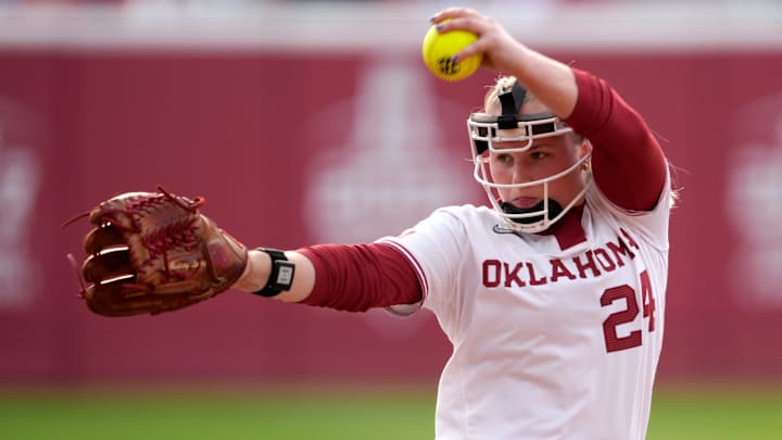 Oklahoma pitcher Audrey Lowry throws in a home contest at Love's Field.