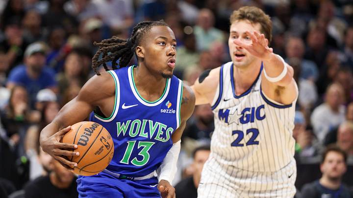 Oct 23, 2026; Orlando, Florida, USA; Minnesota Timberwolves guard Ayo Dosunmu (13) controls the ball. Mandatory Credit: Nathan Ray Seebeck-Imagn Images